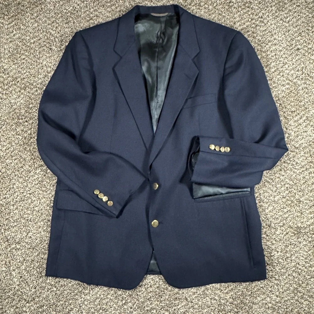Vintage Christian Dior 44R Navy Blue Blazer Gold Buttons Sport Coat Mens